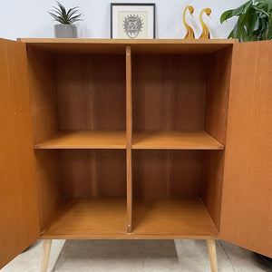 Danish Teak Modernist Storage Record Cabinet On Tapered Wooden Legs