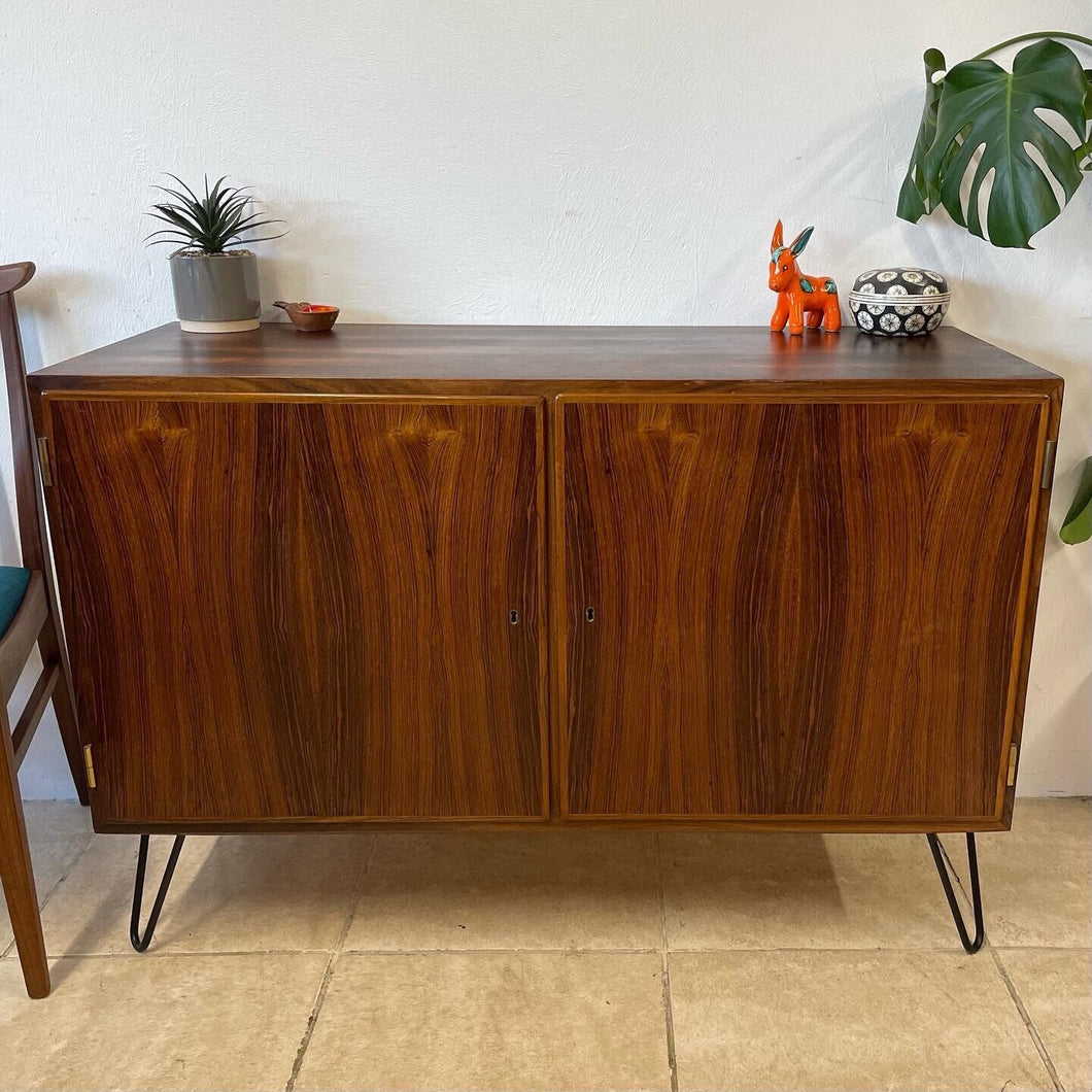 Danish Mid Century Poul Hundevad Rosewood Sideboard Cabinet On Hairpin Legs