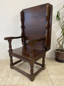 Large Solid Elm Monks Bench Armchair Throne Dining Table Jacobean Style