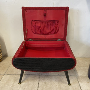 Mid Century Atomic Era 1950s Sherborne Pandora Sewing Box Footstool Red Black