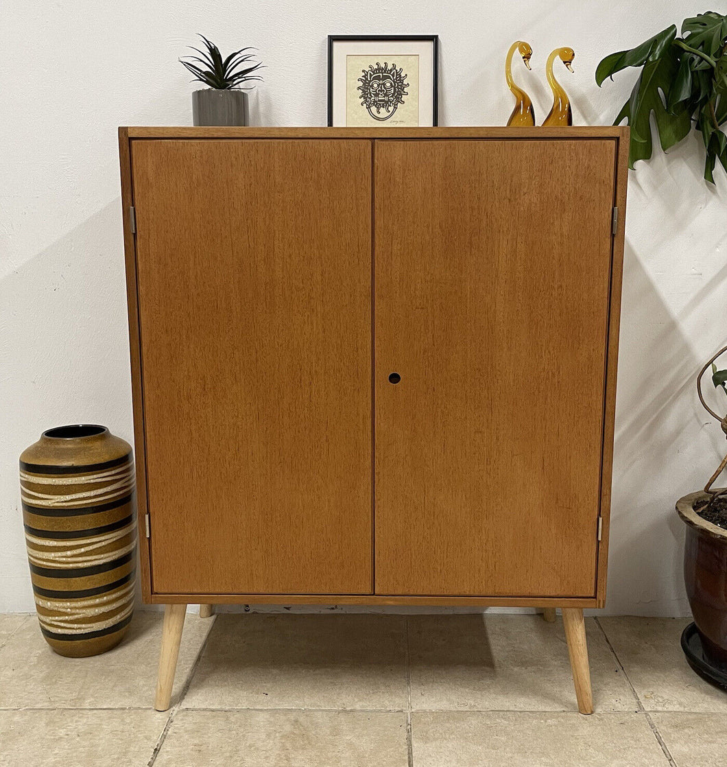 Danish Teak Modernist Storage Record Cabinet On Tapered Wooden Legs