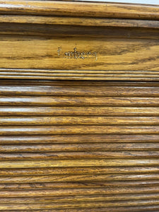 Stunning Antique Edwardian Amberg Oak Filing Cabinet With Roll Top Doors