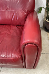 Modern Art Deco 1930s French Club Cigar Style Red Leather Sofa Settee