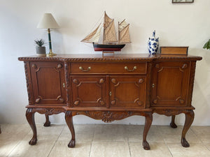 Solid Mahogany Reproduction Chippendale Style Breakfront Sideboard Claw And Ball