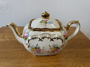 Sadler England Princess Cube Teapot Pink and Yellow Roses with Gold Trim #2657
