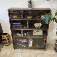 Load image into Gallery viewer, Unusual Mid Century Glazed Sloping Bookcase Display Cabinet