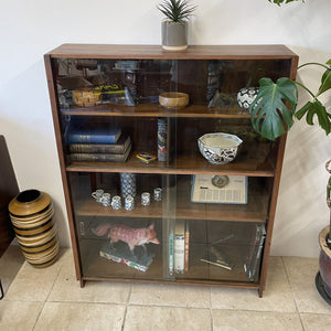 Unusual Mid Century Glazed Sloping Bookcase Display Cabinet