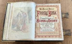 Illustrated National Family Bible Scott & Henry Leather Bound Brass Clasps c1880