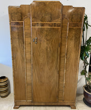 Load image into Gallery viewer, Lovely 1930s Art Deco Burr Walnut Single Wardrobe With Key