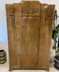 Lovely 1930s Art Deco Burr Walnut Single Wardrobe With Key