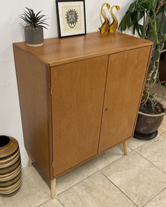 Danish Teak Modernist Storage Record Cabinet On Tapered Wooden Legs