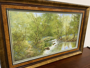 Large Framed Springtime Woodland Scene Textured Oil Painting By Terry Evans