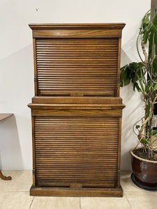 Stunning Antique Edwardian Amberg Oak Filing Cabinet With Roll Top Doors