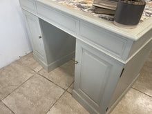 Load image into Gallery viewer, Small Antique Victorian Pedestal Partners Desk In Farrow and Ball Bone