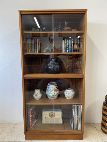 Mid Century Double Teak Glazed Bookcase Record Storage