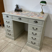 Load image into Gallery viewer, Small Antique Victorian Pedestal Partners Desk In Farrow and Ball Bone