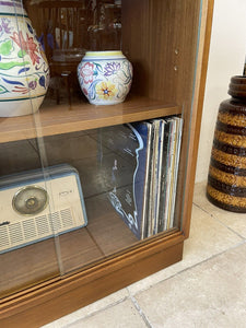 Mid Century Double Teak Glazed Bookcase Record Storage