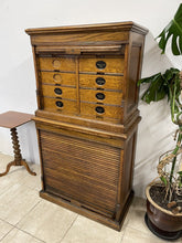 Load image into Gallery viewer, Stunning Antique Edwardian Amberg Oak Filing Cabinet With Roll Top Doors