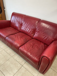 Modern Art Deco 1930s French Club Cigar Style Red Leather Sofa Settee