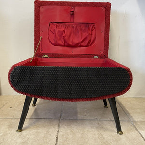 Mid Century Atomic Era 1950s Sherborne Pandora Sewing Box Footstool Red Black