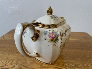 Sadler England Princess Cube Teapot Pink and Yellow Roses with Gold Trim #2657