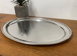 Vintage Stainless Steel Drinks Serving Tray With Arts And Crafts Hammered Effect
