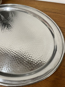 Vintage Stainless Steel Drinks Serving Tray With Arts And Crafts Hammered Effect