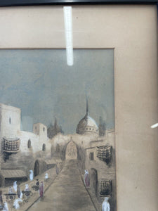 2x Vintage Drawings Watercolours Of Cairo? Street J P Davidson 1935