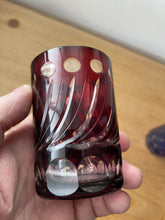 Load image into Gallery viewer, 2 Small Cobalt Blue &amp; Cranberry Red Hand Cut To Clear Glass Tumbler Spirit Glass