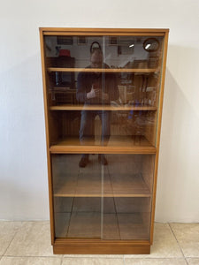 Mid Century Double Teak Glazed Bookcase Record Storage