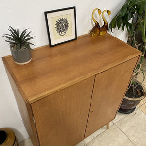 Danish Teak Modernist Storage Record Cabinet On Tapered Wooden Legs