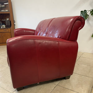 Modern Art Deco 1930s French Club Cigar Style Red Leather Sofa Settee