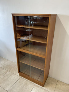 Mid Century Double Teak Glazed Bookcase Record Storage