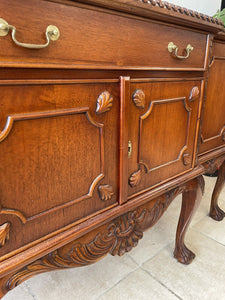 Solid Mahogany Reproduction Chippendale Style Breakfront Sideboard Claw And Ball