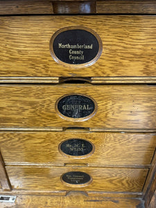 Stunning Antique Edwardian Amberg Oak Filing Cabinet With Roll Top Doors