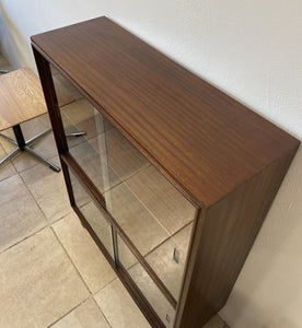 Small Mid Century Dark Stained Teak Glazed Bookcase Display Cabinet