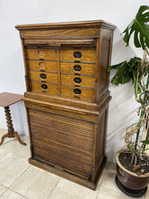 Load image into Gallery viewer, Stunning Antique Edwardian Amberg Oak Filing Cabinet With Roll Top Doors