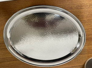 Vintage Stainless Steel Drinks Serving Tray With Arts And Crafts Hammered Effect