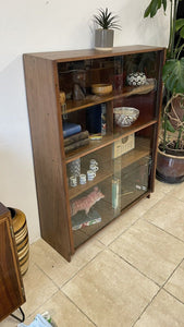 Unusual Mid Century Glazed Sloping Bookcase Display Cabinet