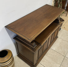 Load image into Gallery viewer, Vintage Oak Monks Bench Chest Table Hall Seat With Lion Carvings