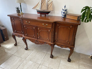 Solid Mahogany Reproduction Chippendale Style Breakfront Sideboard Claw And Ball