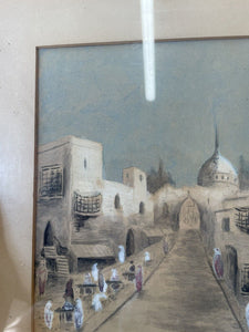 2x Vintage Drawings Watercolours Of Cairo? Street J P Davidson 1935