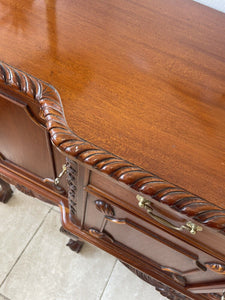 Solid Mahogany Reproduction Chippendale Style Breakfront Sideboard Claw And Ball