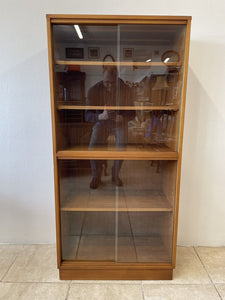 Mid Century Double Teak Glazed Bookcase Record Storage