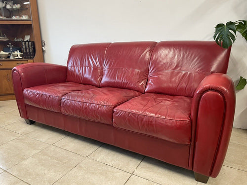 Modern Art Deco 1930s French Club Cigar Style Red Leather Sofa Settee