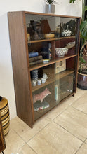 Load image into Gallery viewer, Unusual Mid Century Glazed Sloping Bookcase Display Cabinet