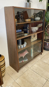 Unusual Mid Century Glazed Sloping Bookcase Display Cabinet