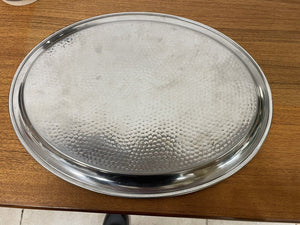 Vintage Stainless Steel Drinks Serving Tray With Arts And Crafts Hammered Effect