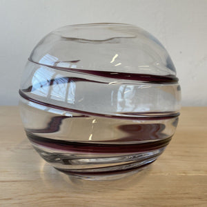 Murano Glass Vase With Textured Ribbon Swirl Ball 6.5” x 6.5"