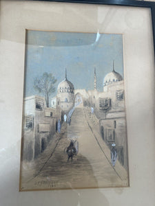 2x Vintage Drawings Watercolours Of Cairo? Street J P Davidson 1935